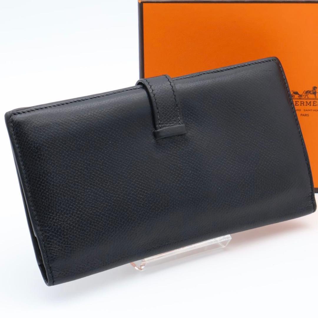 鑑定書付き【極美品】HERMES ベアンクラシック　エプソン　長財布　ブラック