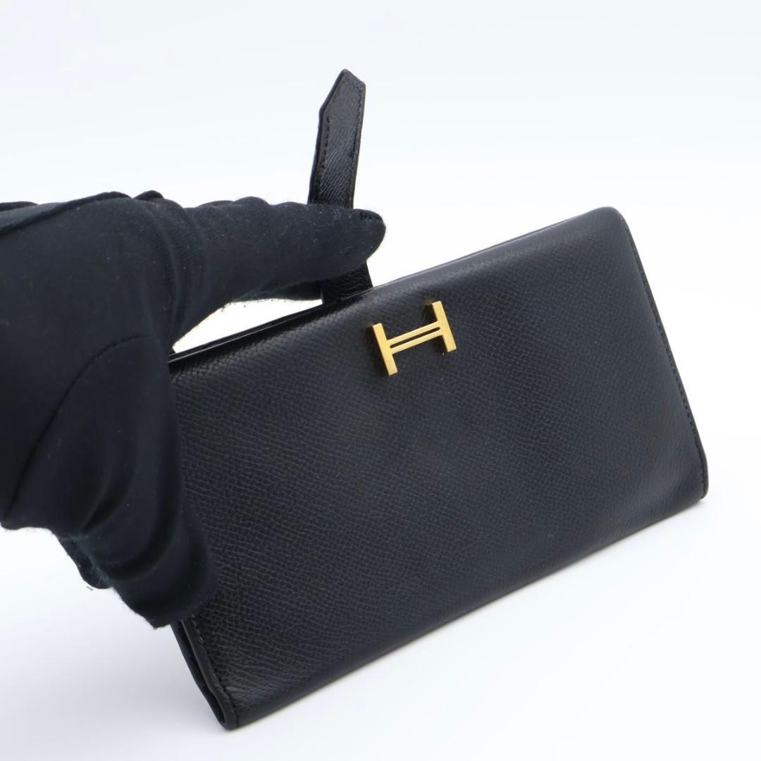 鑑定書付き【極美品】HERMES ベアンクラシック　エプソン　長財布　ブラック