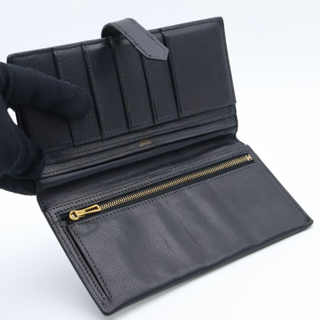 鑑定書付き【極美品】HERMES ベアンクラシック　エプソン　長財布　ブラック