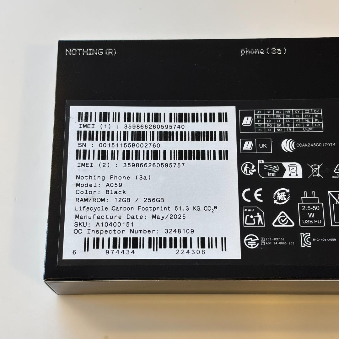 【当日発送】Nothing Phone 3a｜12/256 ブラック【新品】