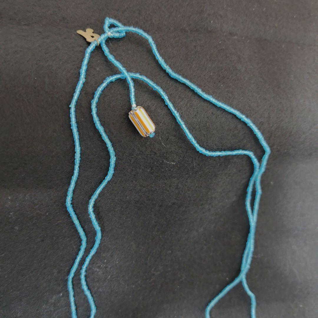 45rpm アンティークビーズのネックレス　ブルー　45rpmのピンのおまけ付き