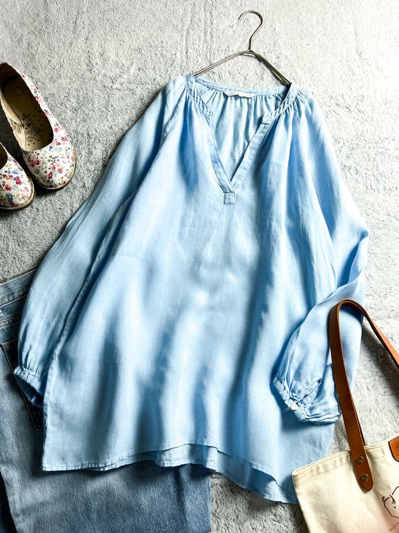 【23区】LIBECO 麻100% ネックギャザー スキッパーチュニック 38