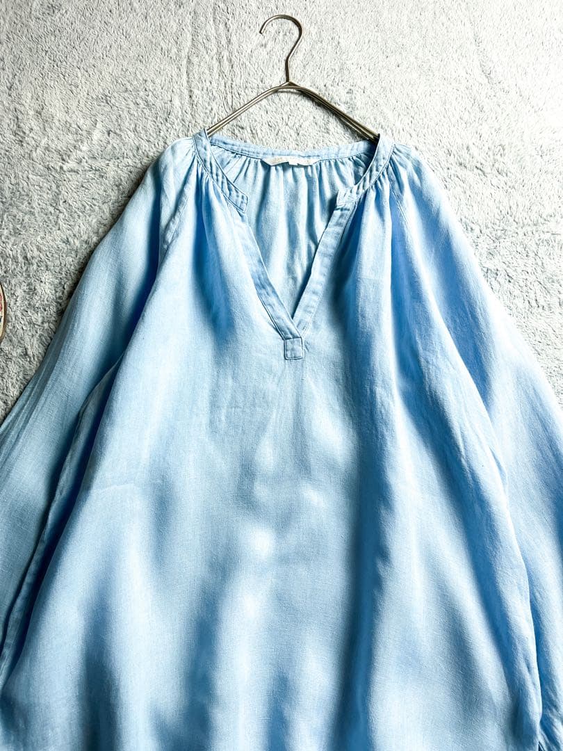 【23区】LIBECO 麻100% ネックギャザー スキッパーチュニック 38