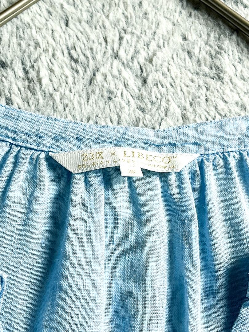 【23区】LIBECO 麻100% ネックギャザー スキッパーチュニック 38