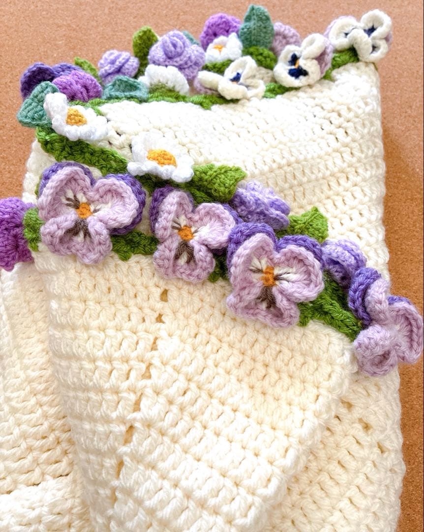 花束ブランケット ブーケブランケット　手編み ハンドメイド 79cm 編み物