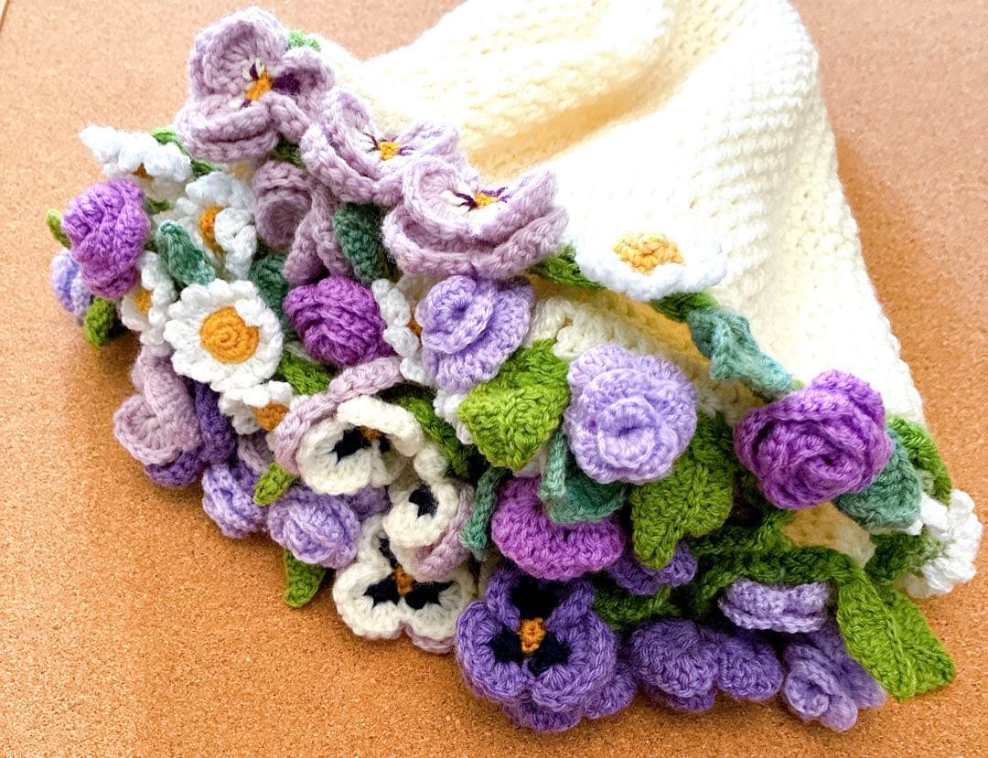 花束ブランケット ブーケブランケット　手編み ハンドメイド 79cm 編み物