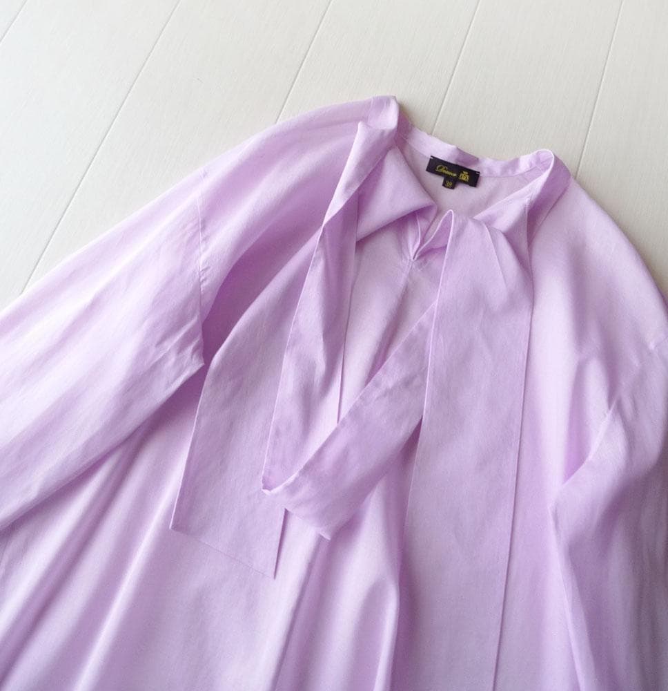 美品 ドゥロワー 7万円 オーガンジー素材リボンシャツ ブラウス Drawer