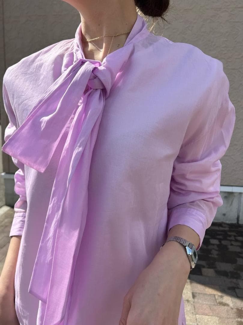 美品 ドゥロワー 7万円 オーガンジー素材リボンシャツ ブラウス Drawer