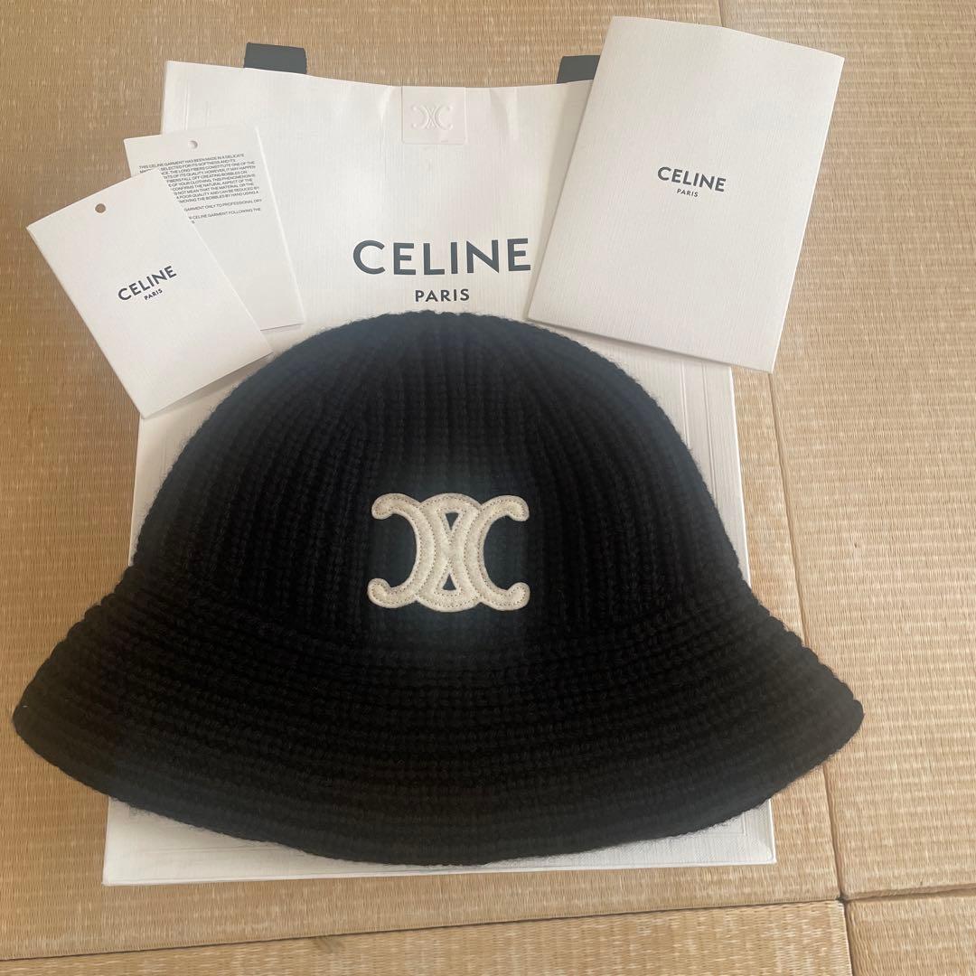 CELINE ブラック ニットバケットハット