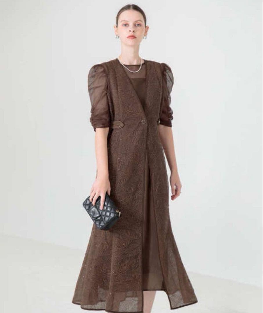 【LEJA】刺繍レースウエストサイド釦マーメイド M