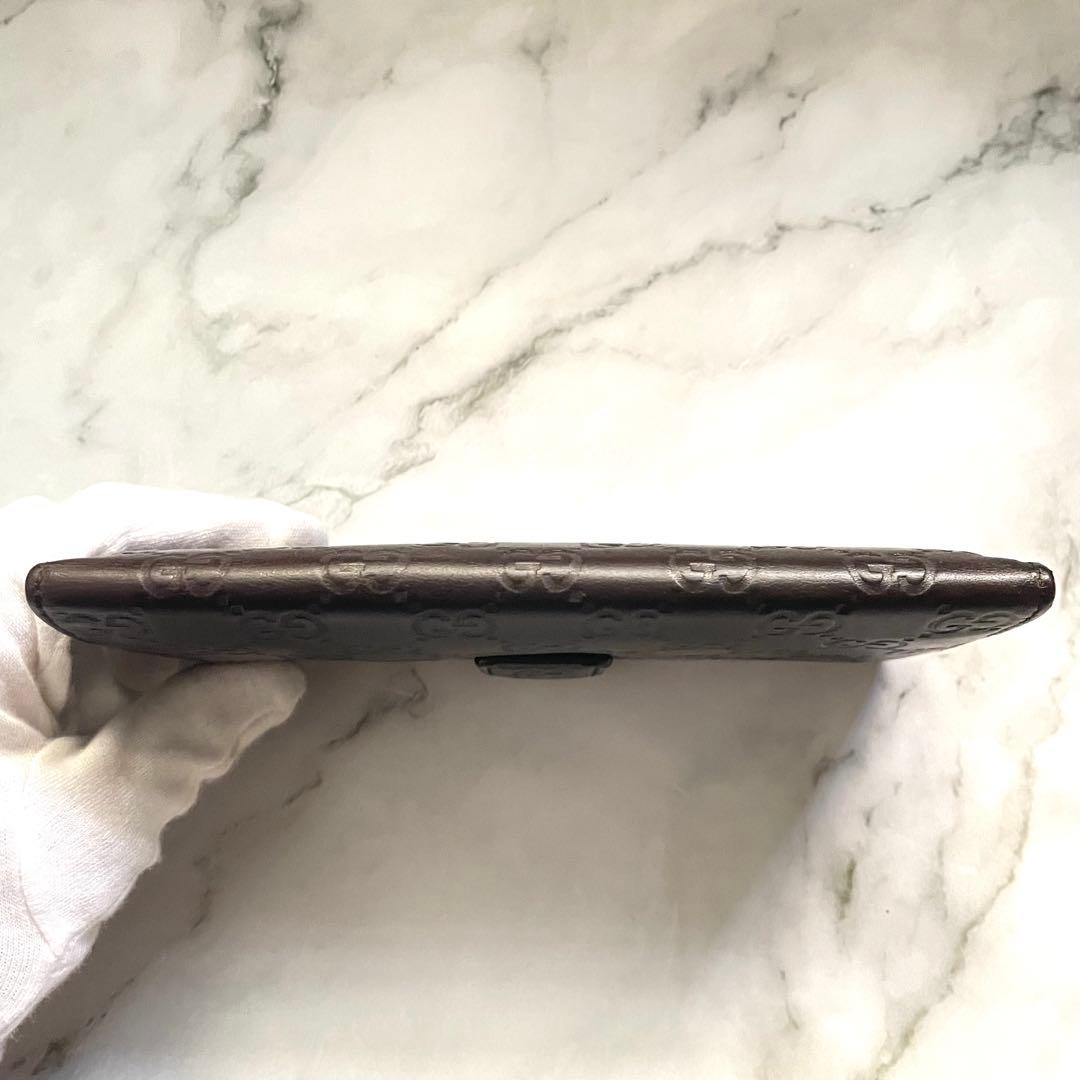 GUCCI グッチ　シマ レザー 長財布　メタルロゴ　wホック　0115-②