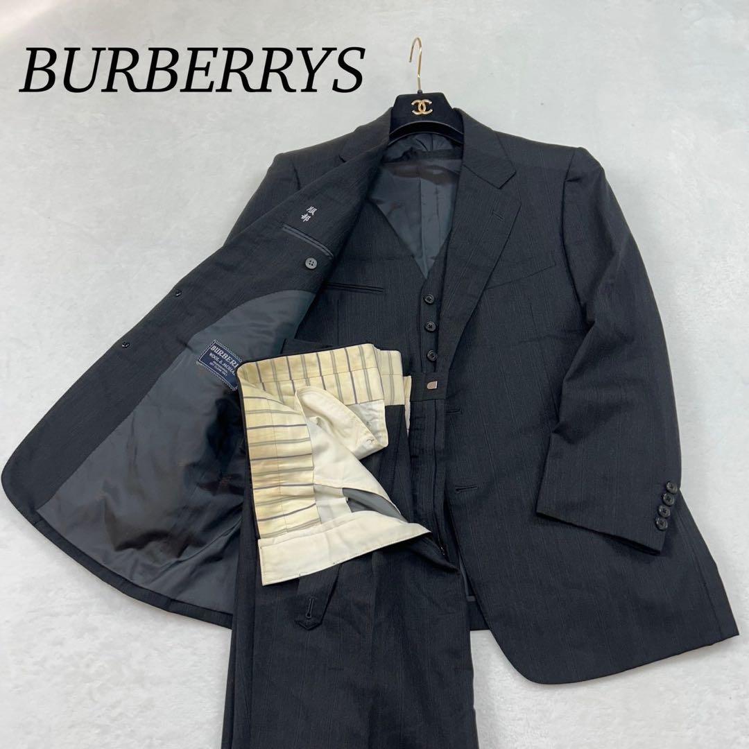 I238 M バーバリー モヘヤ混 シングル スーツ上下 ダークグレー メンズ