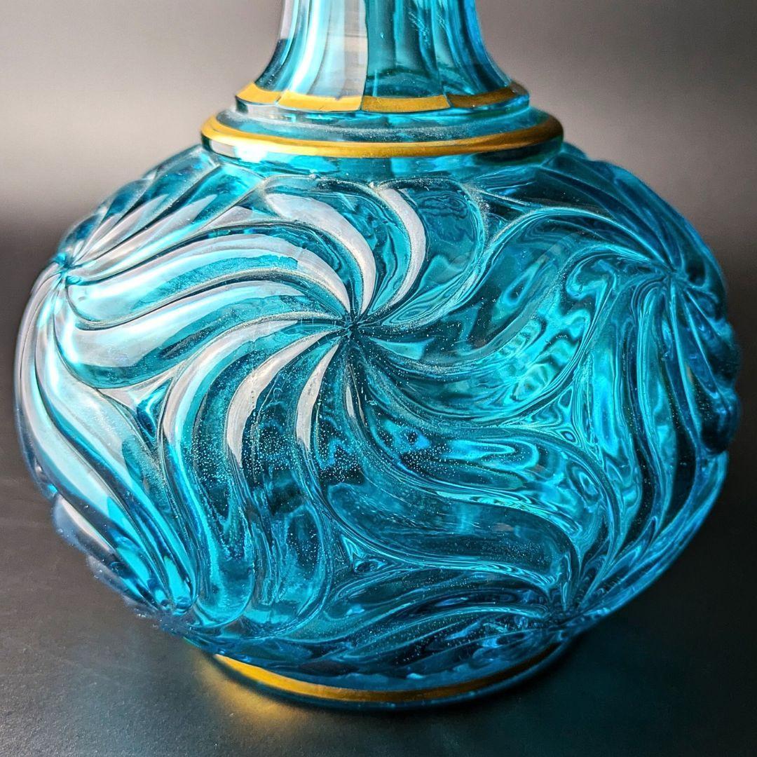 心奪われる鮮烈さ★オールドバカラ ロザース 26㎝カラフェ 金彩 ブルー