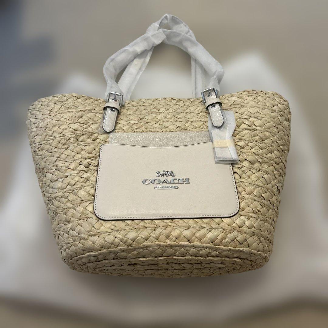 新品タグ付き　コーチ かごバッグ トート 肩掛け ストロー ラフィア ナチュラル