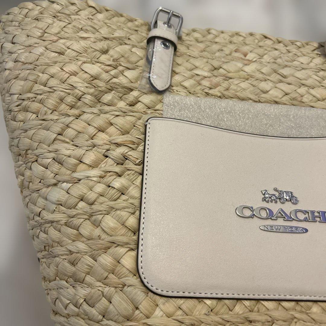 新品タグ付き　コーチ かごバッグ トート 肩掛け ストロー ラフィア ナチュラル