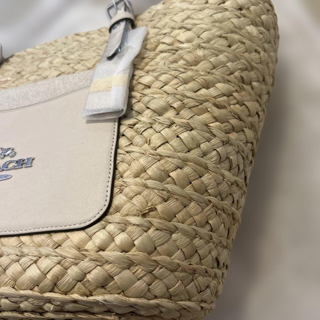 新品タグ付き　コーチ かごバッグ トート 肩掛け ストロー ラフィア ナチュラル