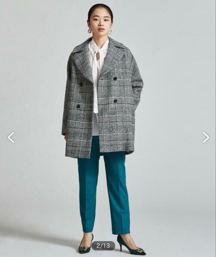 美品 トゥモローランド カシミヤ ブロークングレンチェックダブルブレストコート