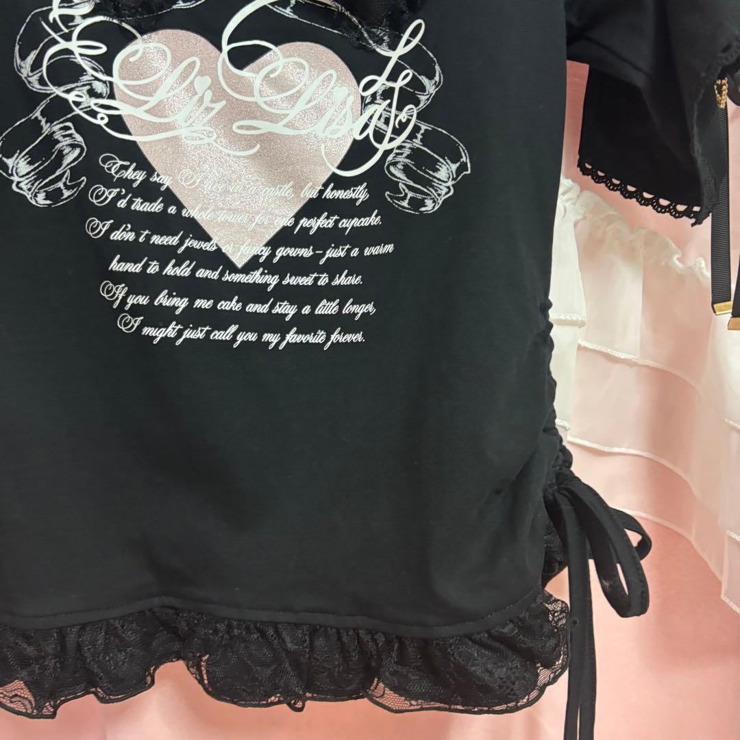 リズリサ ワンショルダープリントTシャツ ブラック