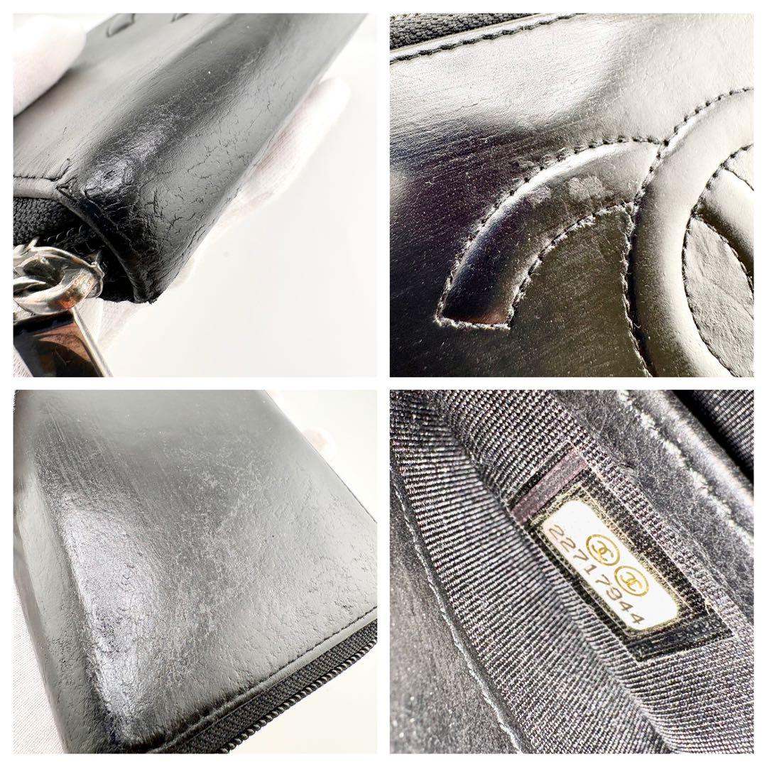 【Gカード付✨】シャネル ラムスキン ラウンドファスナー 長財布 デカココ 黒