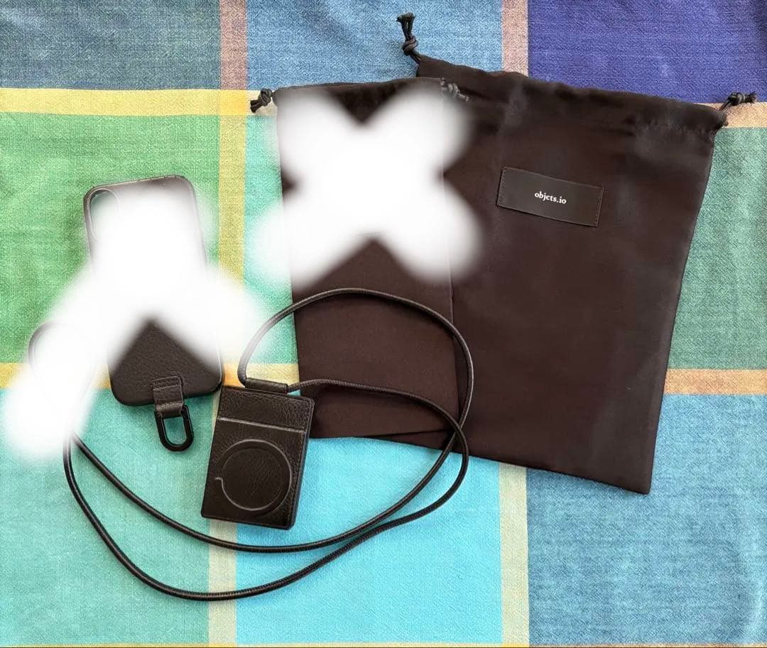 objcts.io レザーストラップ （カード）+ iPhoneケース 黒