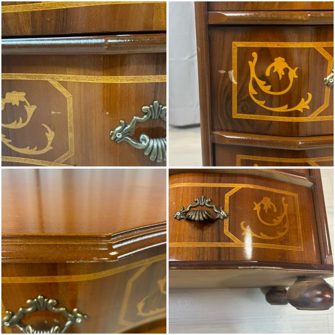イタリア　象嵌細工　5段チェスト　丸脚　②