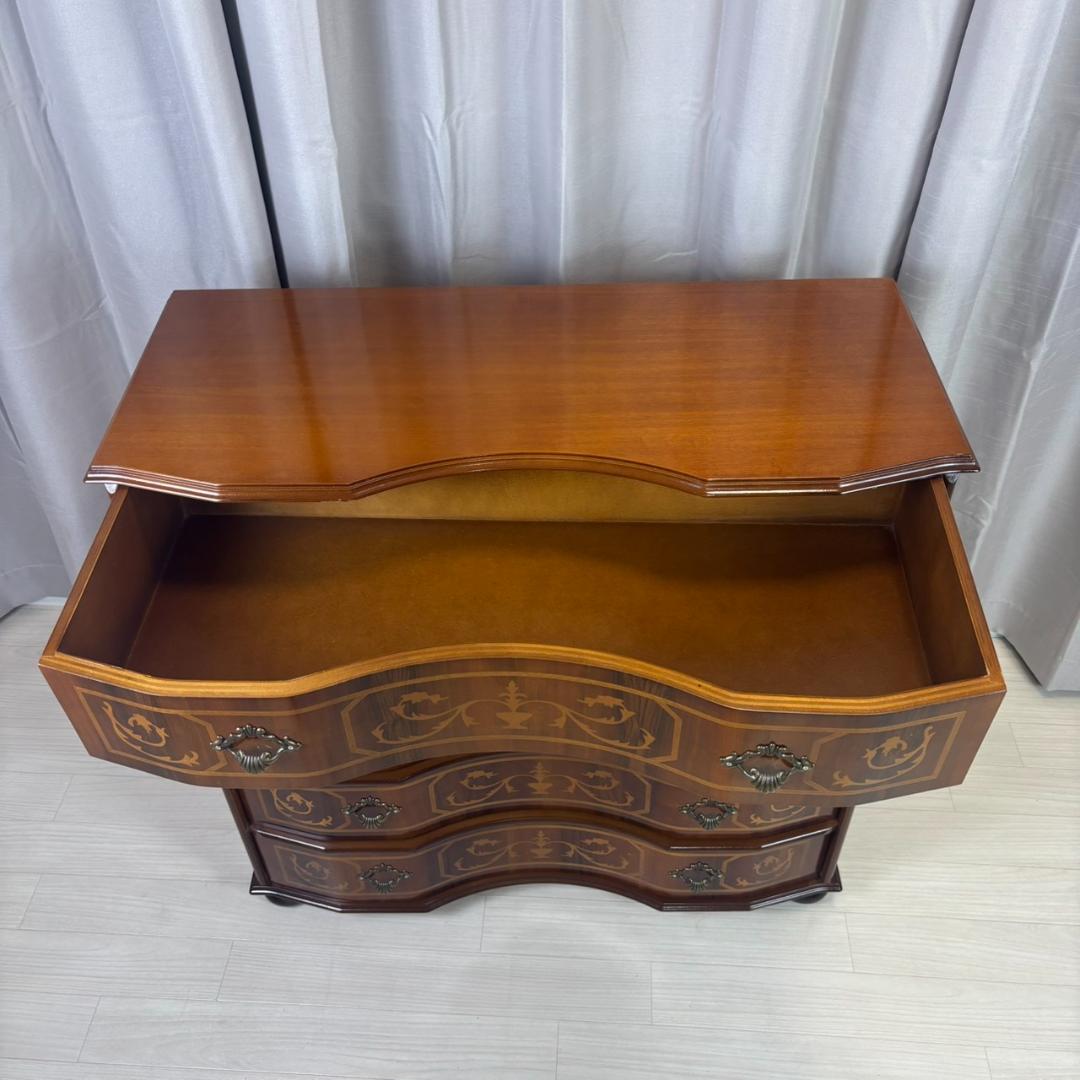 イタリア　象嵌細工　5段チェスト　丸脚　②