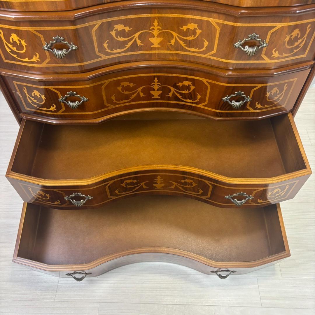 イタリア　象嵌細工　5段チェスト　丸脚　②