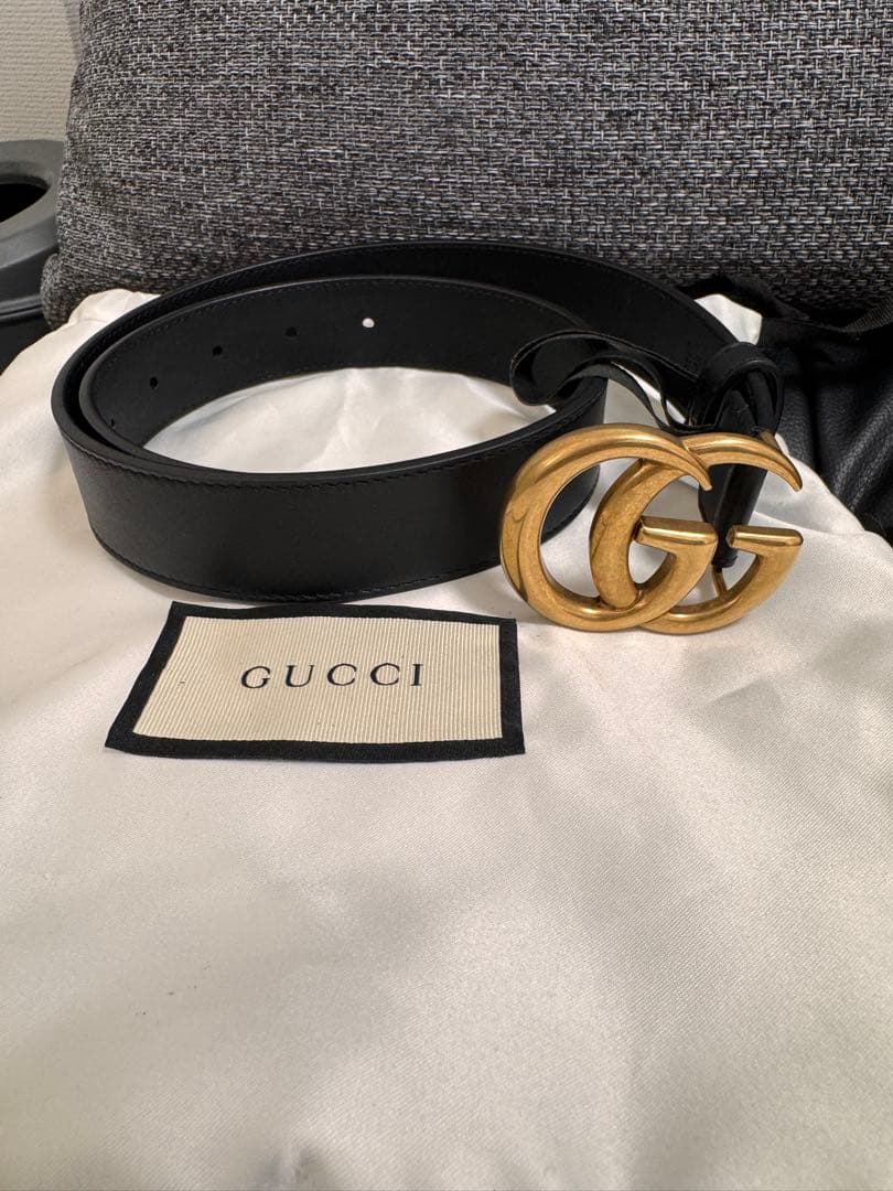 GUCCI ブラックレザーベルト 85cm ダブルGロゴ