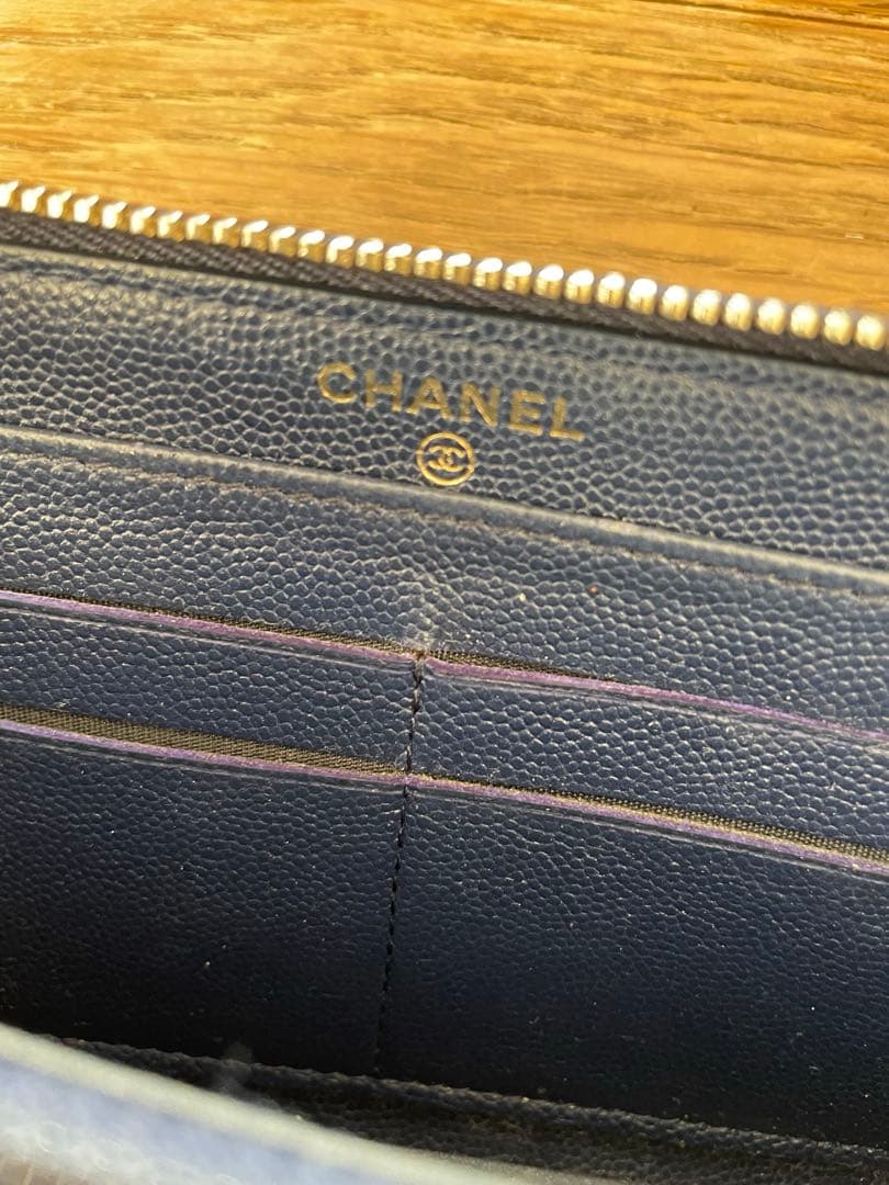 美品　CHANEL シャネル　カメリア　長財布　希少　ネイビーブルー　ウォレット
