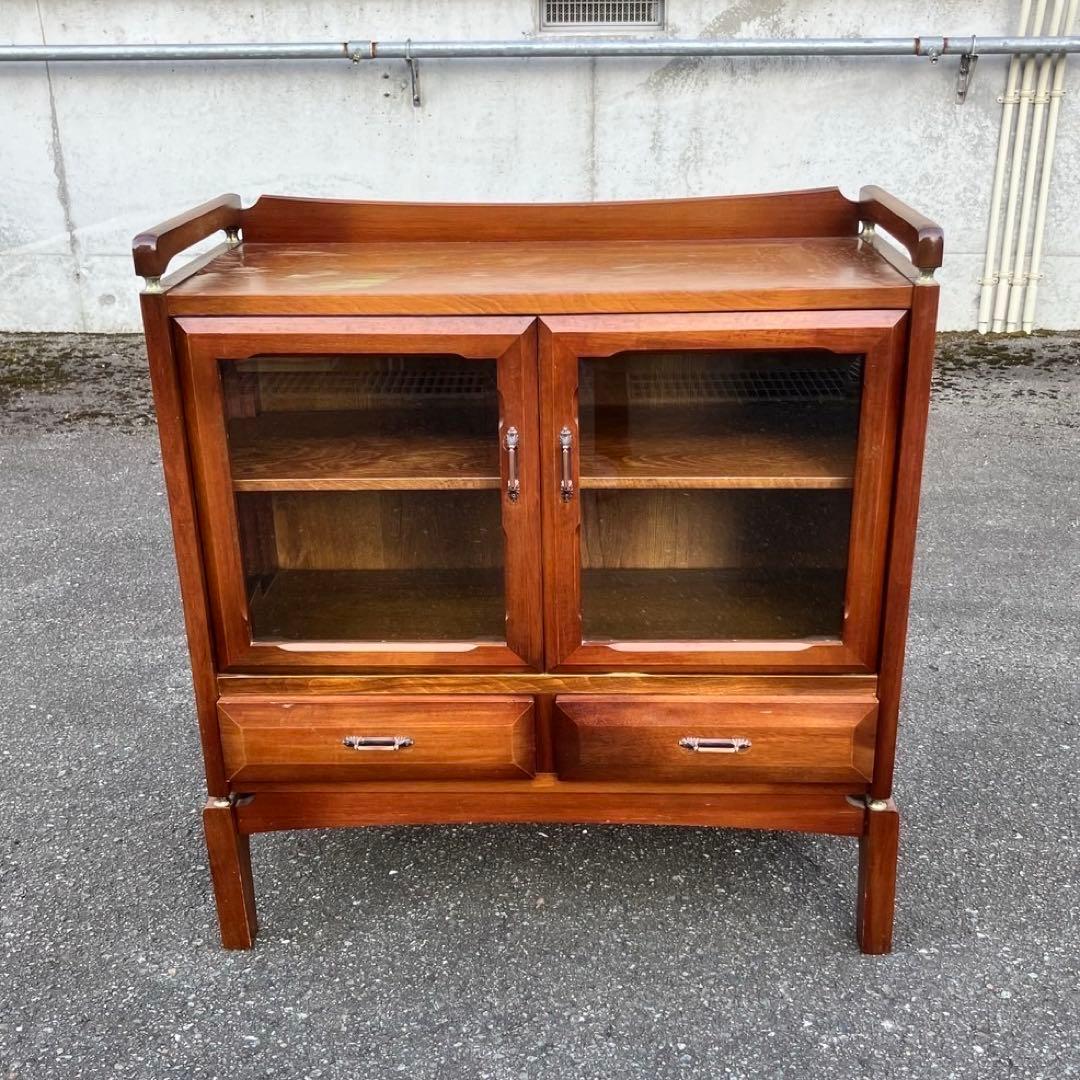 昭和　レトロ　古家具　ガラス戸　木製キャビネット　食器棚　サイドボード　本棚