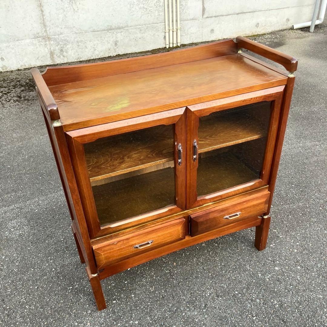 昭和　レトロ　古家具　ガラス戸　木製キャビネット　食器棚　サイドボード　本棚