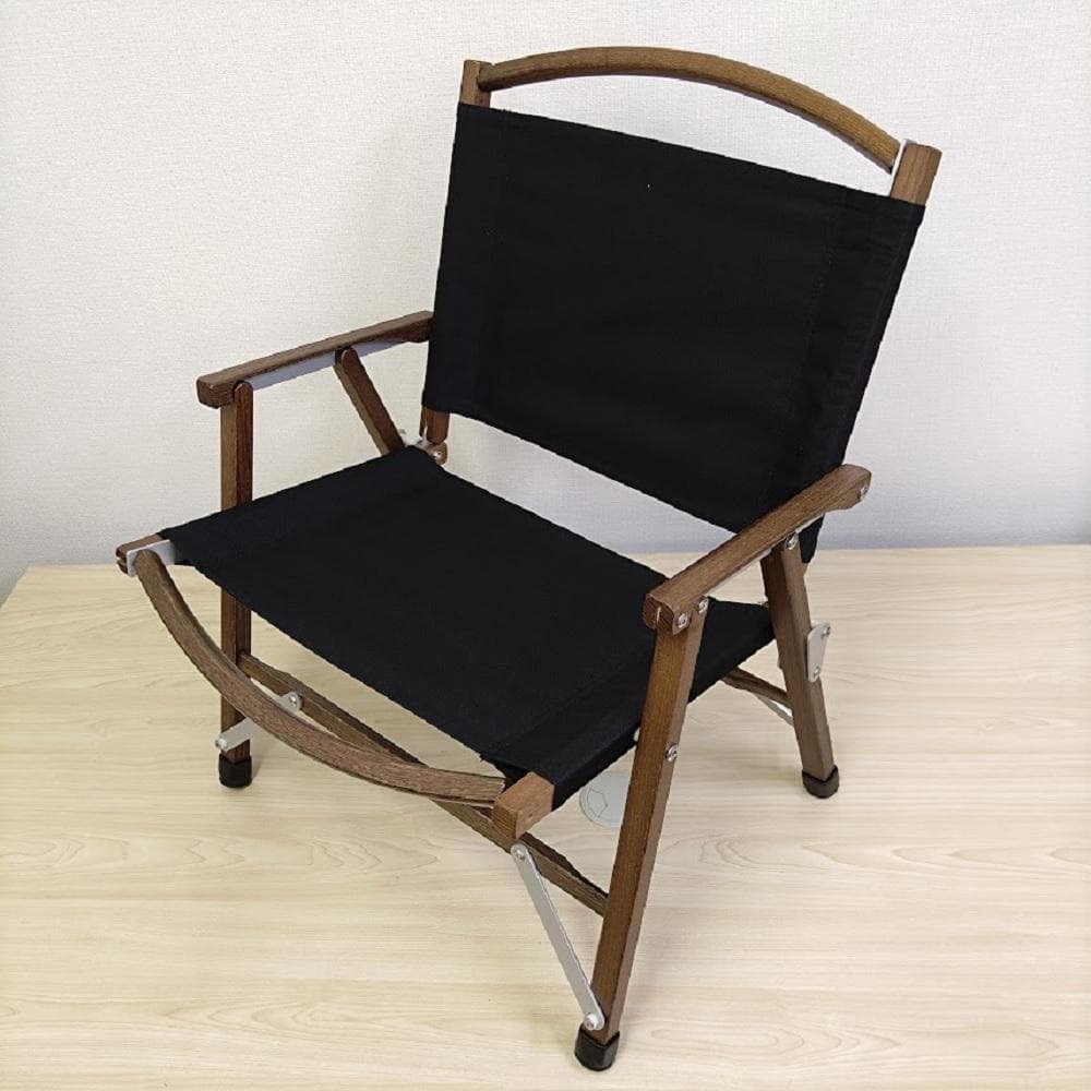 【未使用】アウトドアチェア ローチェア ウッドフレーム 黒 オーク材 2脚セット