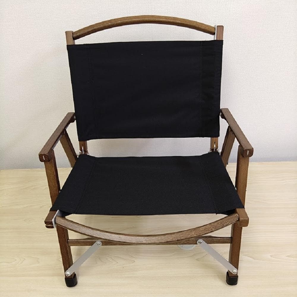 【未使用】アウトドアチェア ローチェア ウッドフレーム 黒 オーク材 2脚セット