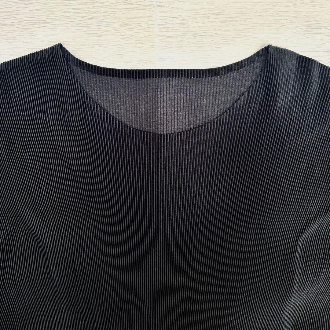プリーツプリーズ 黒 5分袖トップス