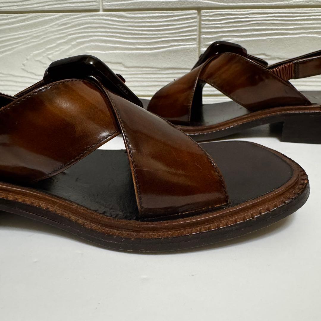 プラダ PRADA サンダル ブラウン ビッグバックル ヴィンテージ風 37