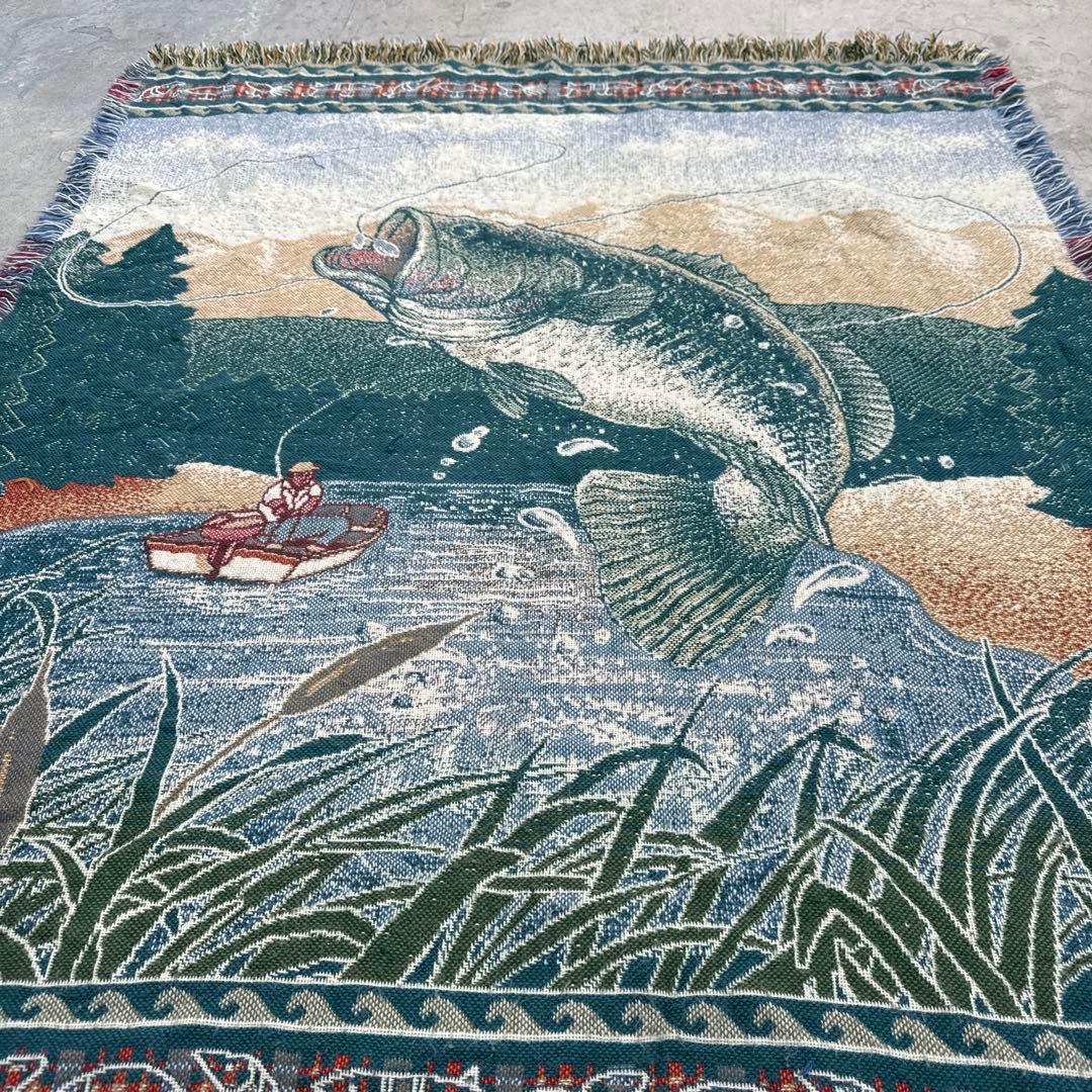 釣り　魚　ブランケット　マルチカバー　ソファーカバー　ラグ　151x121
