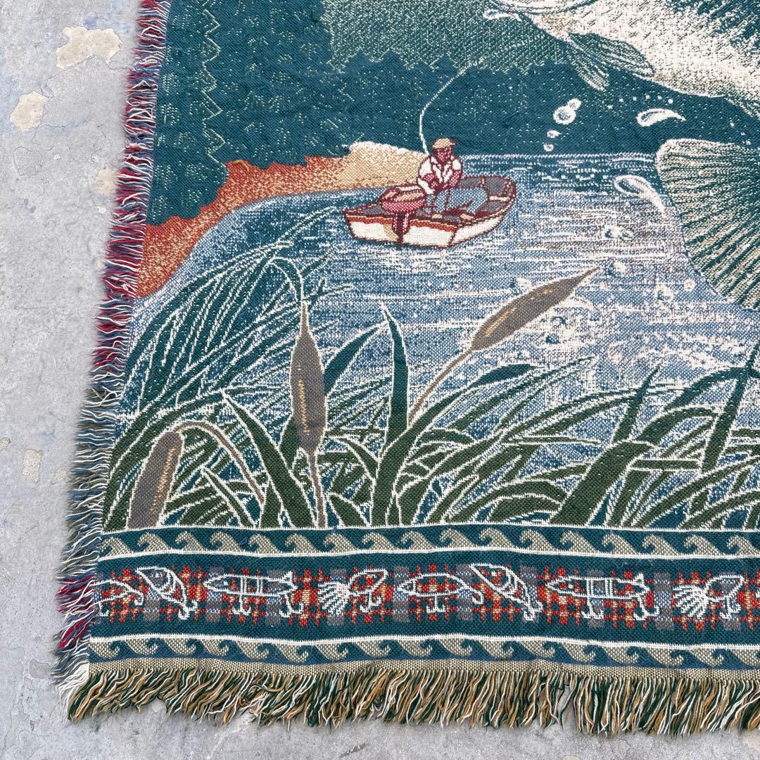 釣り　魚　ブランケット　マルチカバー　ソファーカバー　ラグ　151x121