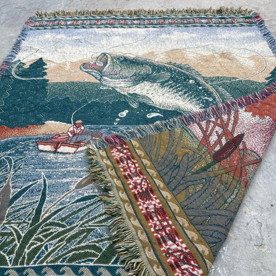釣り　魚　ブランケット　マルチカバー　ソファーカバー　ラグ　151x121