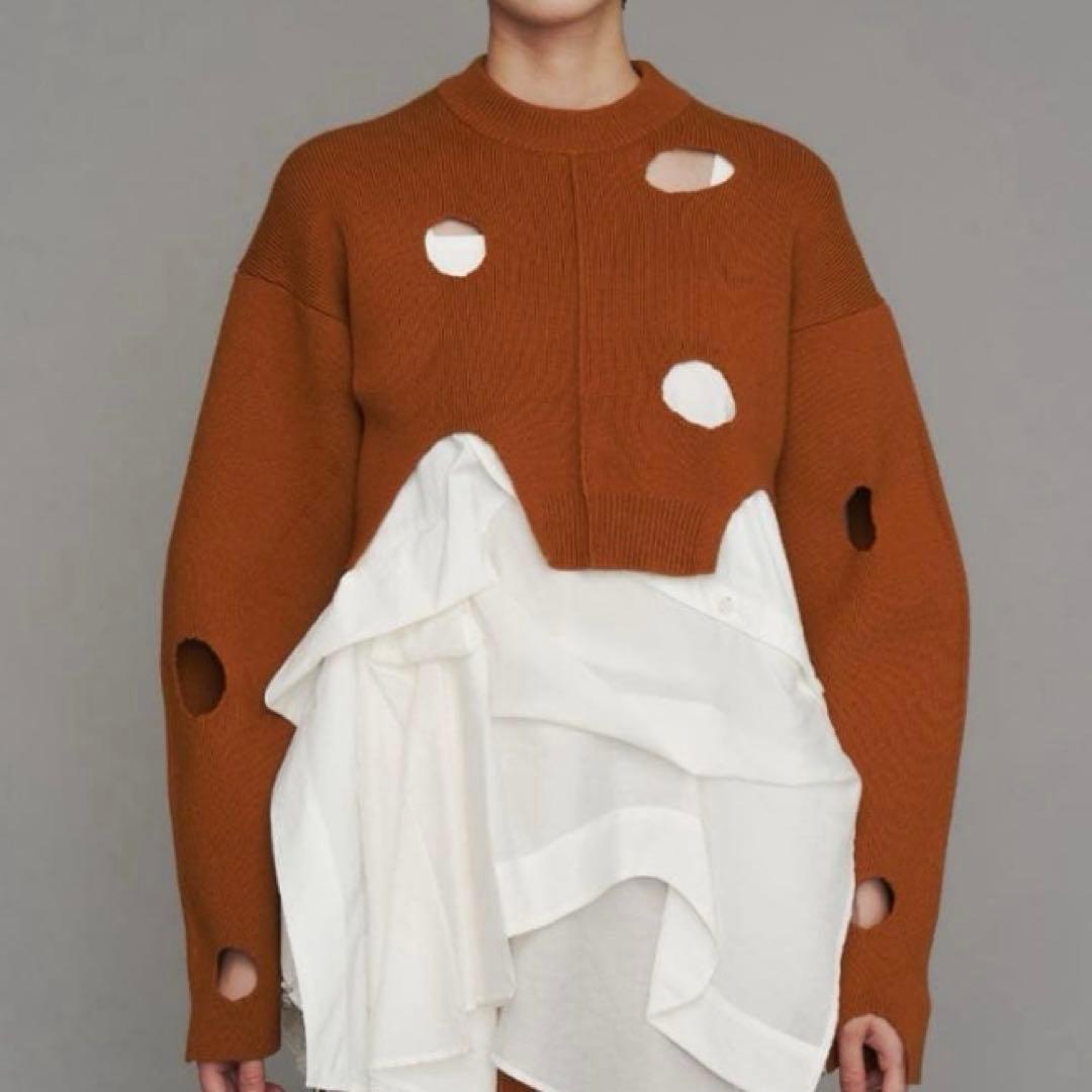 UN3D. アンスリード　パターンミックスシャツ　アシンメトリー　ホワイトシャツ