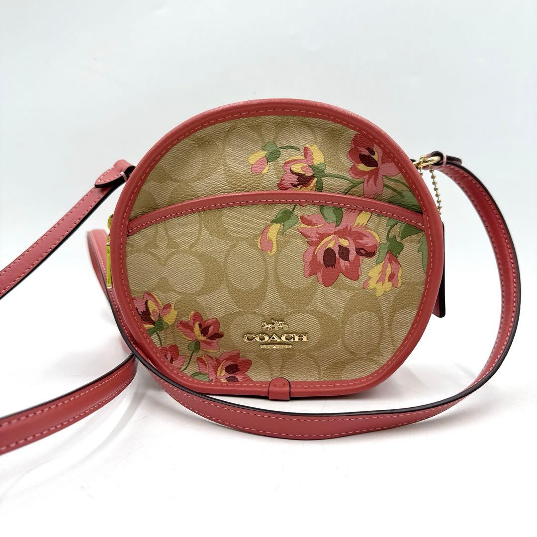 【極美品】coach コーチ ショルダーバッグ 丸型 花柄 ピンク PVC