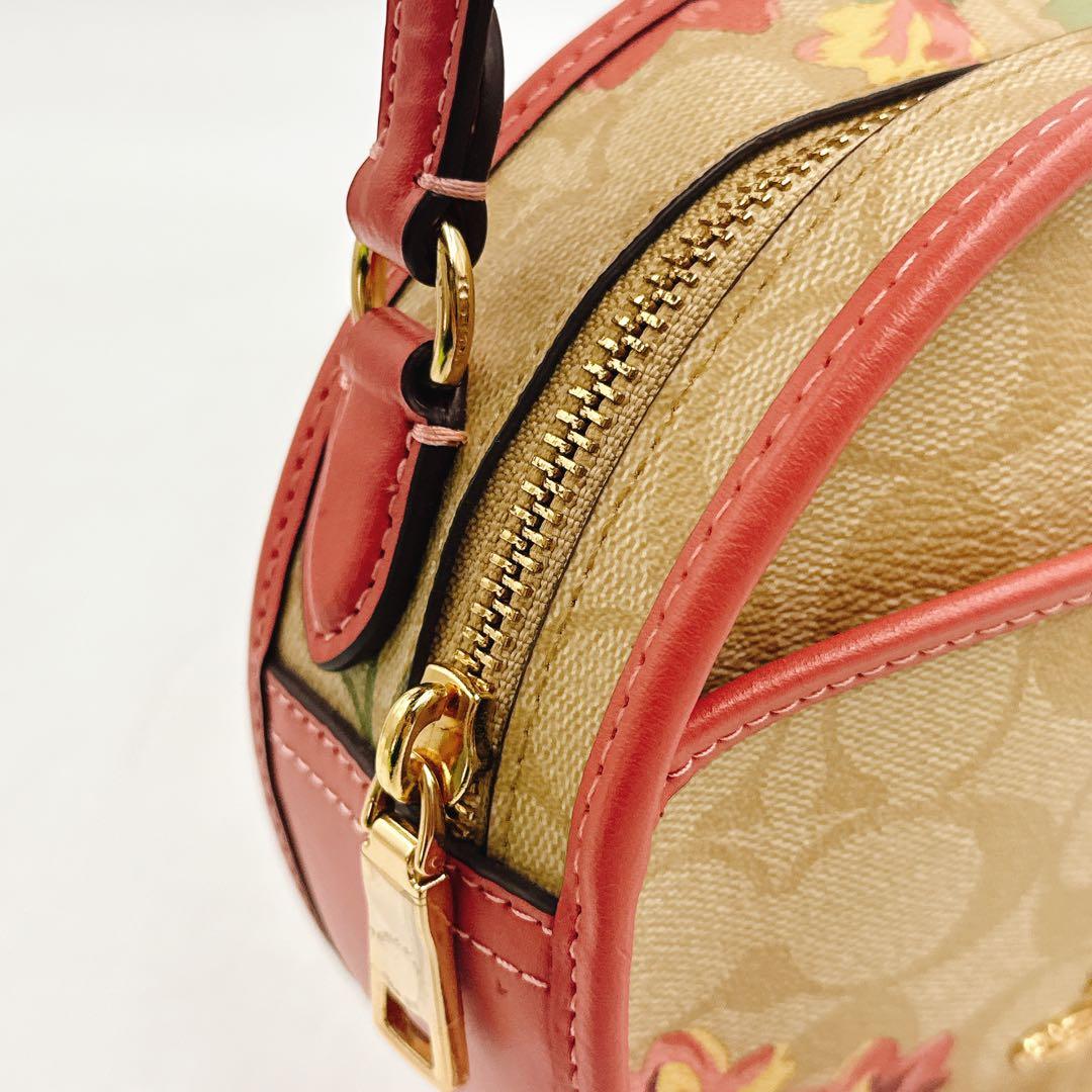 【極美品】coach コーチ ショルダーバッグ 丸型 花柄 ピンク PVC