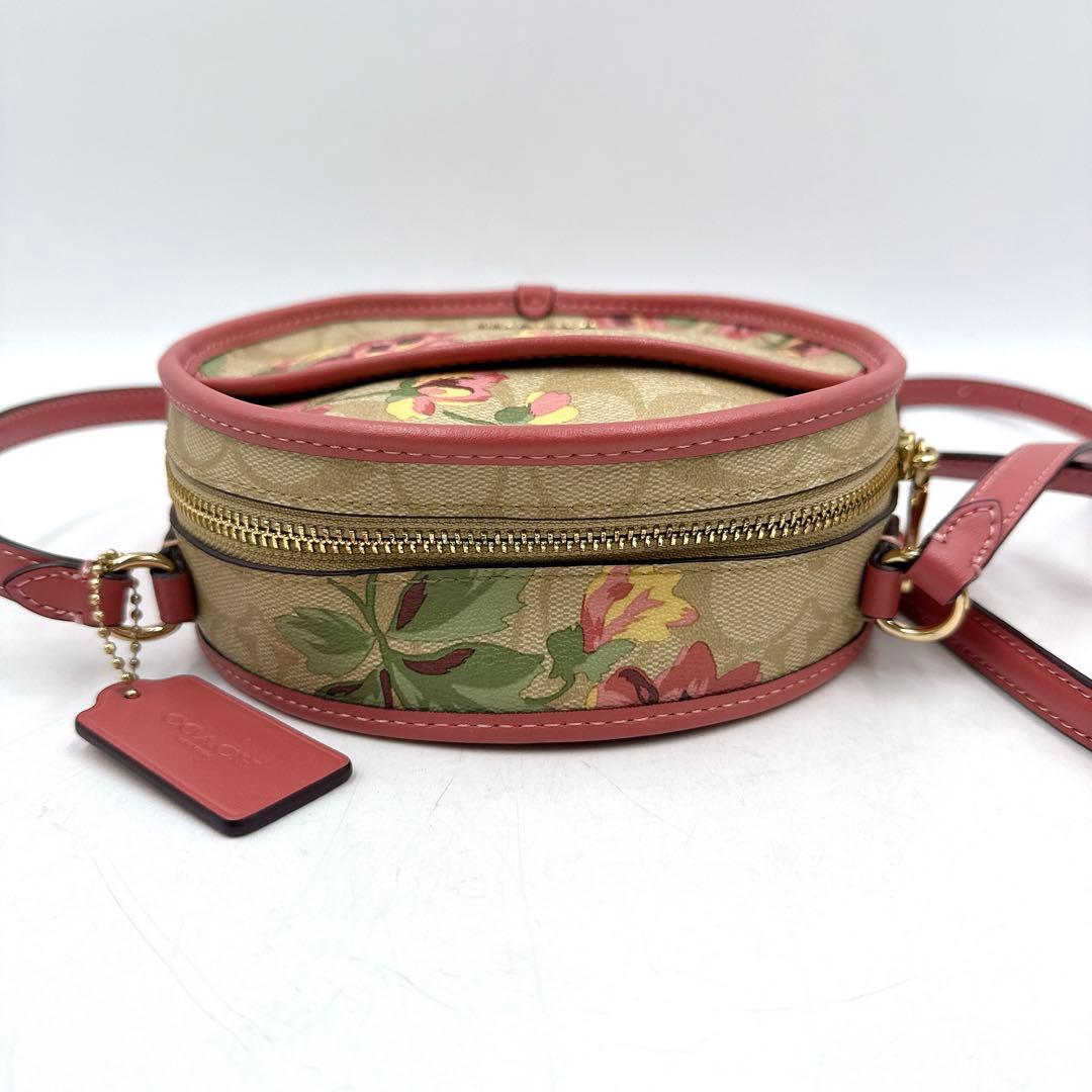 【極美品】coach コーチ ショルダーバッグ 丸型 花柄 ピンク PVC