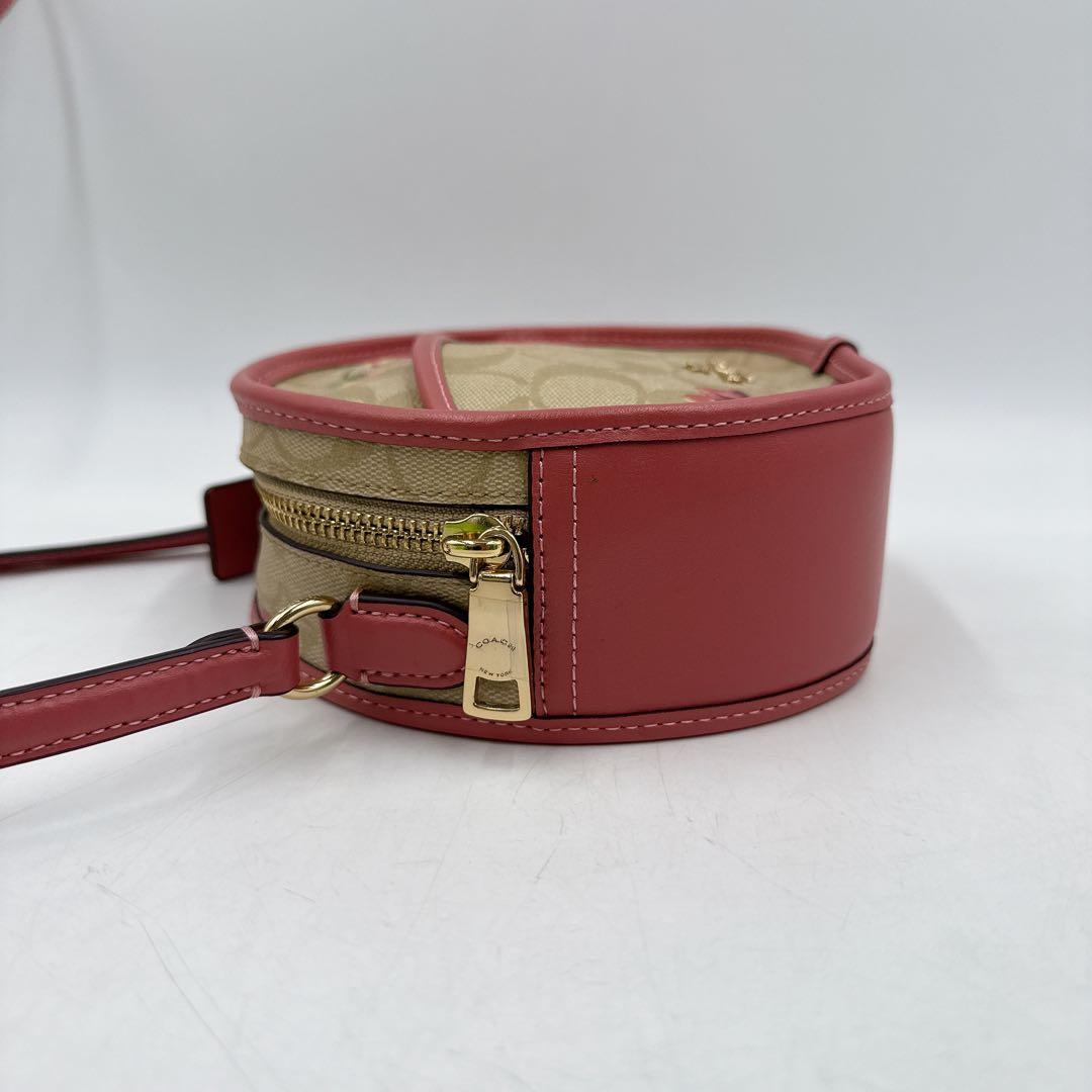 【極美品】coach コーチ ショルダーバッグ 丸型 花柄 ピンク PVC