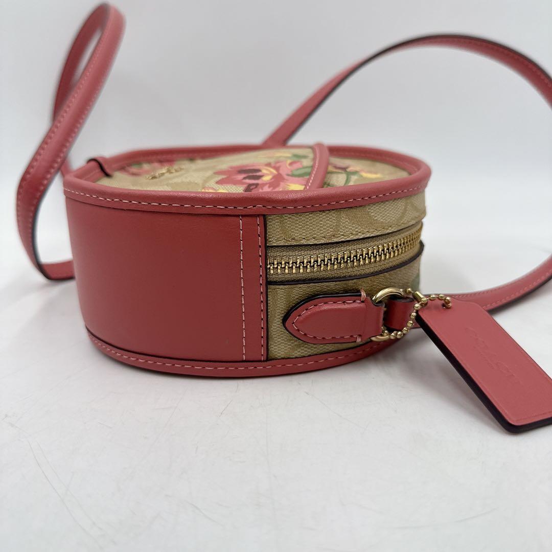 【極美品】coach コーチ ショルダーバッグ 丸型 花柄 ピンク PVC