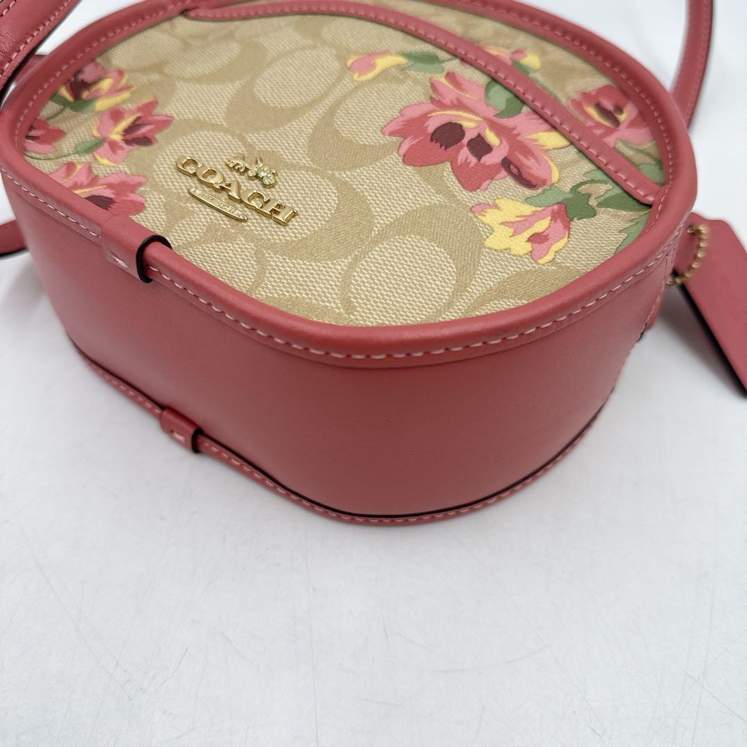 【極美品】coach コーチ ショルダーバッグ 丸型 花柄 ピンク PVC