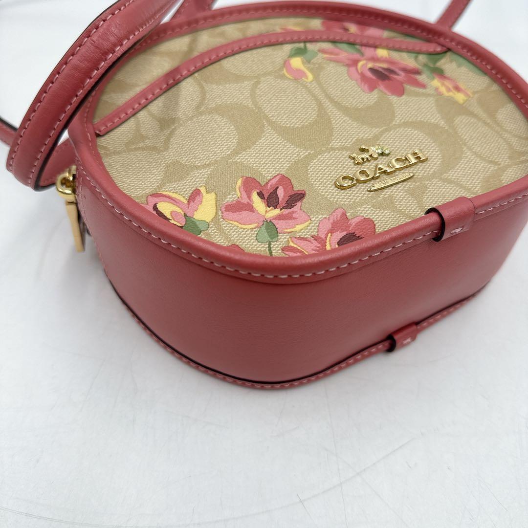 【極美品】coach コーチ ショルダーバッグ 丸型 花柄 ピンク PVC