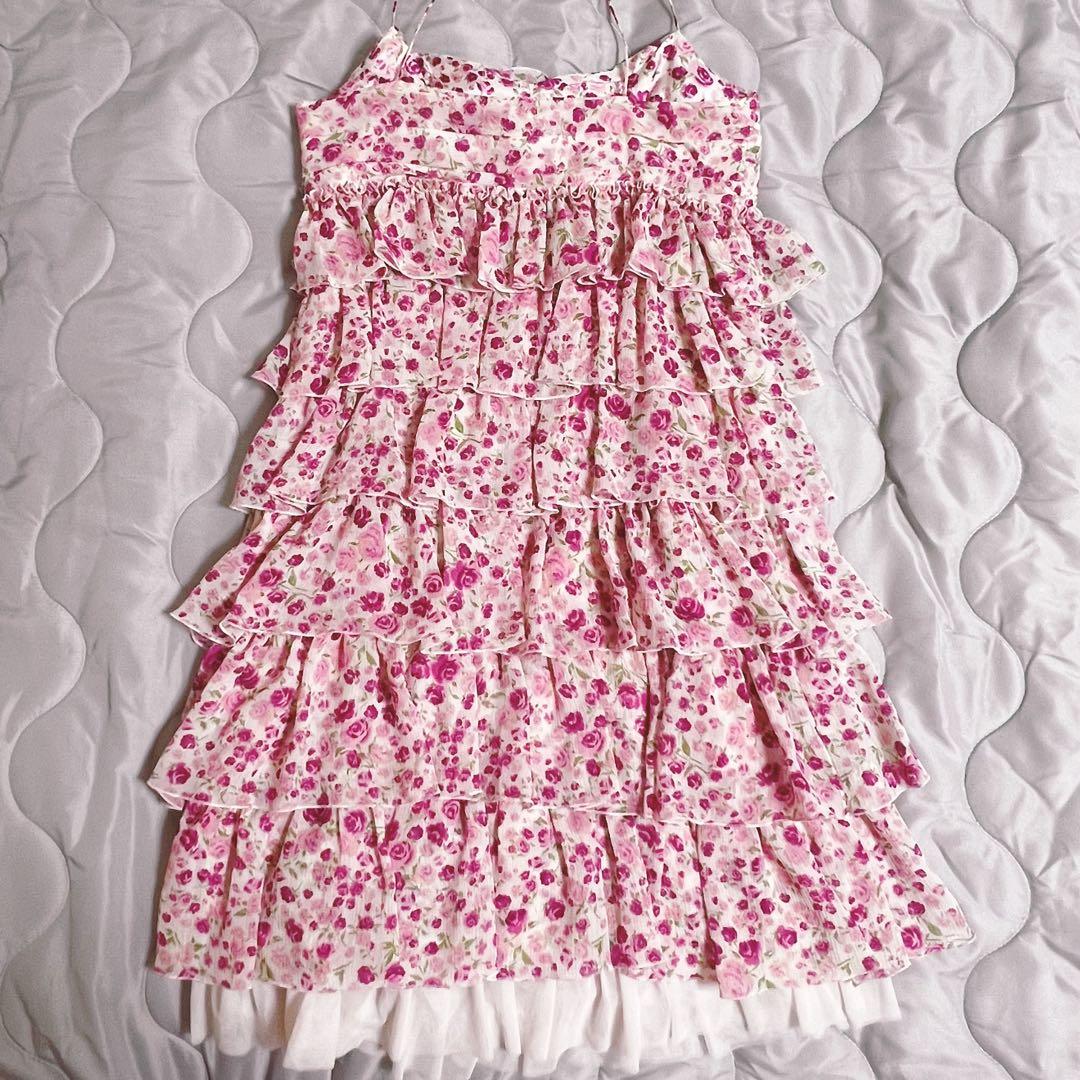 【美品】ジーザスディアマンテ　膝丈ワンピース　ローズ柄　小花柄　ピンク　M