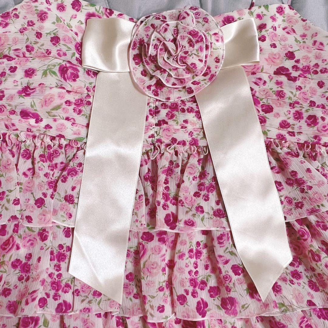 【美品】ジーザスディアマンテ　膝丈ワンピース　ローズ柄　小花柄　ピンク　M