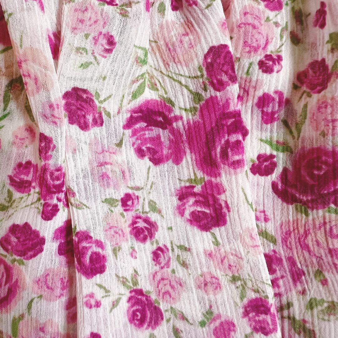 【美品】ジーザスディアマンテ　膝丈ワンピース　ローズ柄　小花柄　ピンク　M