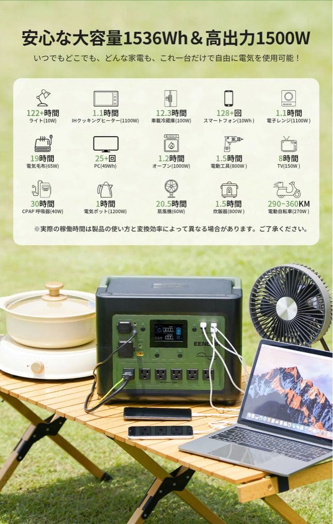 ポータブル電源 バッテリー 充電器 480000mAh /1536Whフル充電